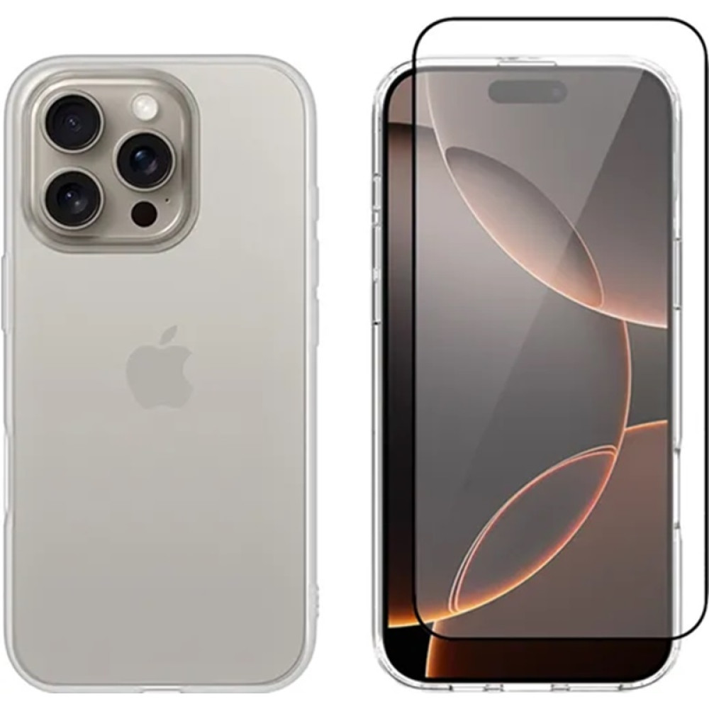 Θήκη & Αντιχαρακτικό Γυαλί Προστασίας Apple iPhone 16 Pro - Vivid Set Gelly Case Σετ Διάφανη Σιλικόνης & Full Face Tempered Glass Οθόνης - Transparent / Black (VIGELLY497GLASSBK)