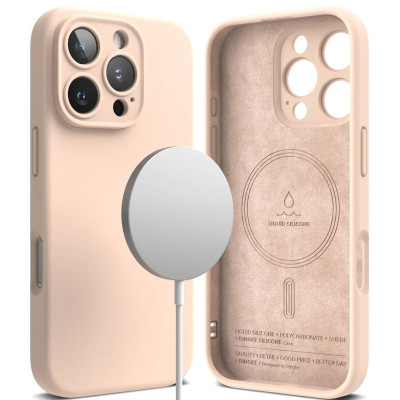 Ανθεκτική MagSafe Θήκη Σιλικόνης - Apple iPhone 16 Pro Max - Ringke Silicone Magnetic - Pink Sand (8809961789649)