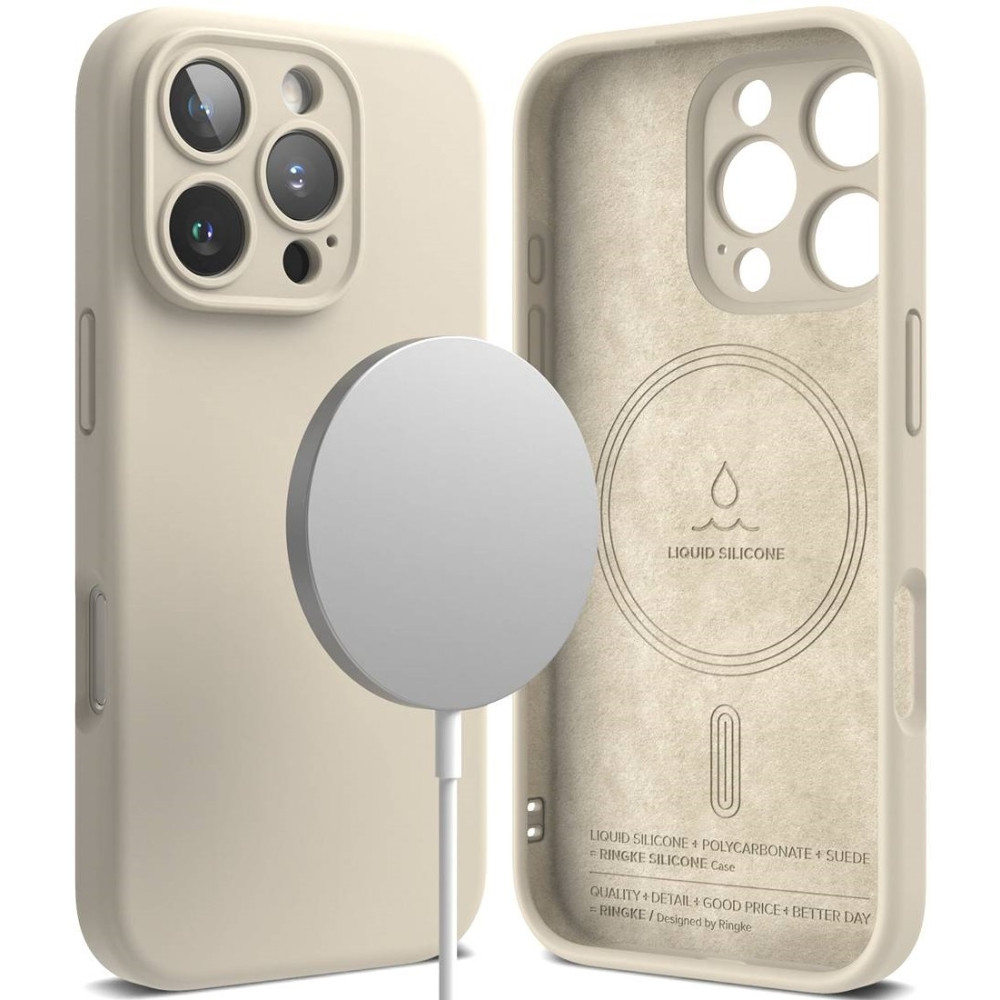 Ανθεκτική MagSafe Θήκη Σιλικόνης - Apple iPhone 16 Pro - Ringke Silicone Magnetic - Stone (8809961789984)