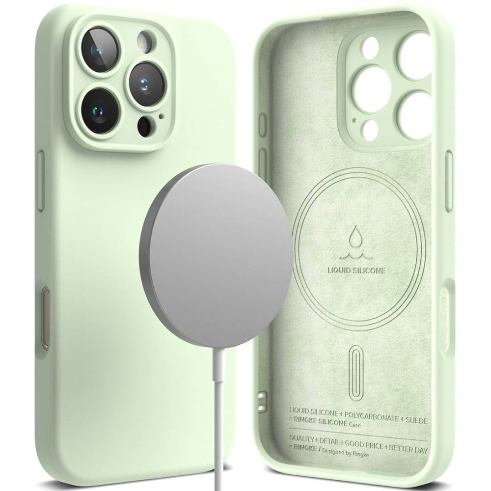 Ανθεκτική MagSafe Θήκη Σιλικόνης - Apple iPhone 16 Pro - Ringke Silicone Magnetic - Soft Mint (8800274960015)