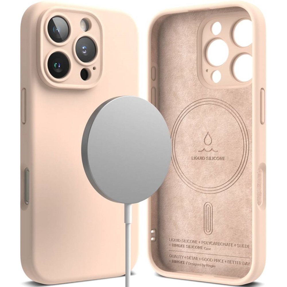 Ανθεκτική MagSafe Θήκη Σιλικόνης - Apple iPhone 16 Pro - Ringke Silicone Magnetic - Pink Sand (8809961789960)