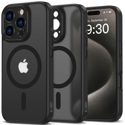 Σκληρή Ημιδιάφανη Θήκη MagSafe με Πλαίσιο Κάμερας - Apple iPhone 16 Pro - Tech-Protect MagCam - Matte Black (5906302311682)