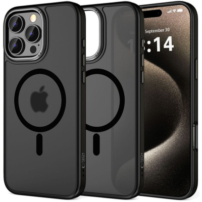Σκληρή Ημιδιάφανη Θήκη MagSafe με Μεταλλικό Πλαίσιο Κάμερας - Apple iPhone 16 Pro - Tech-Protect MagEdge - Matte Black / Gunmetal (5906302311194)