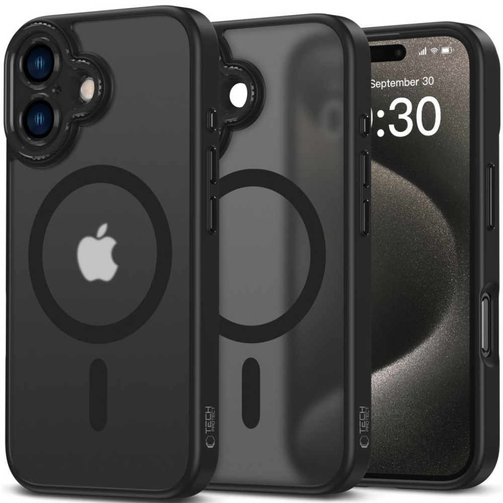 Θήκη Apple iPhone 16 - Tech-Protect MagCam Σκληρή Ημιδιάφανη με MagSafe & Πλαίσιο Κάμερας - Matte Black (5906302311668)