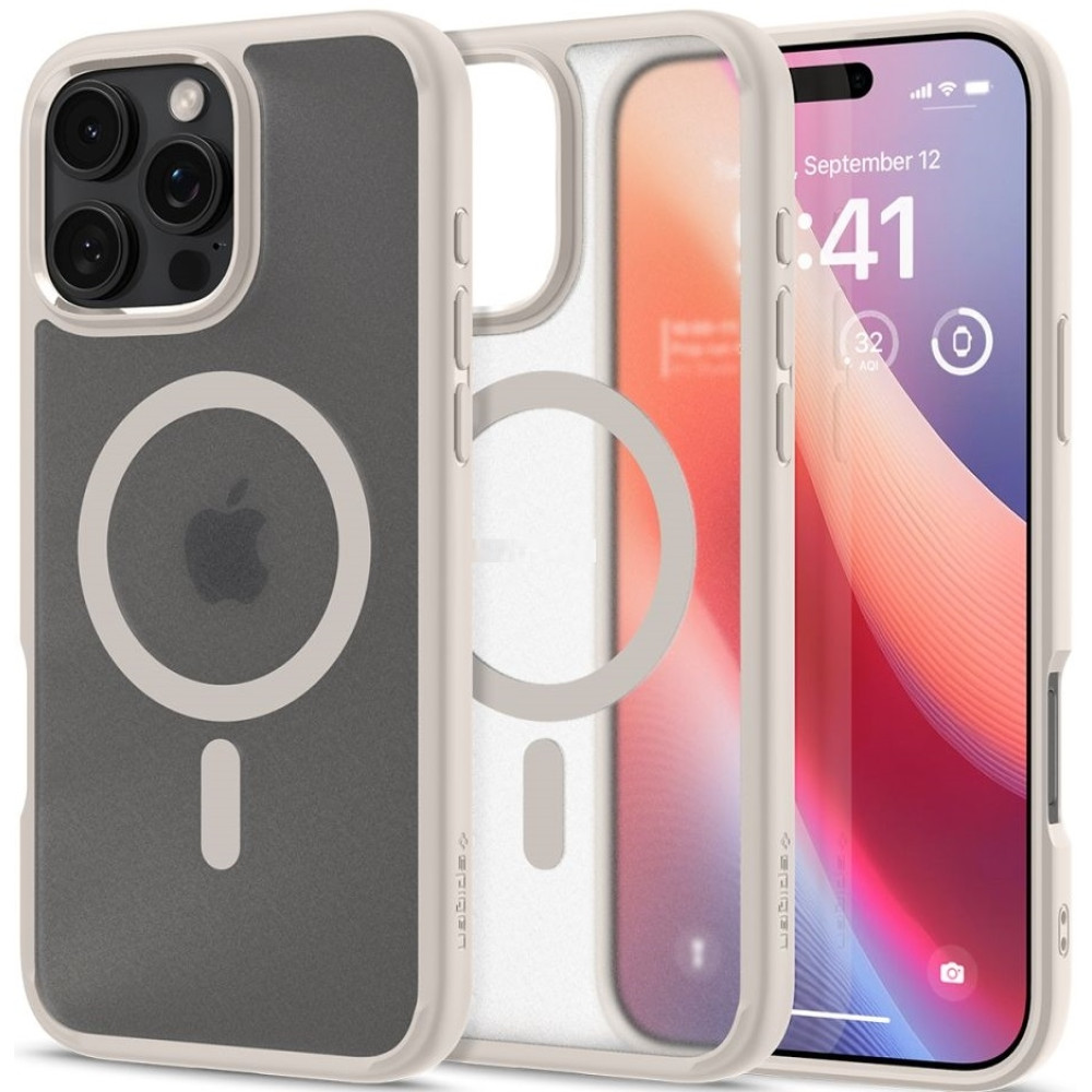 Θήκη Apple iPhone 16 Pro - Spigen Ultra Hybrid MagFit με MagSafe - Frost Natural Titanium (ACS08138)