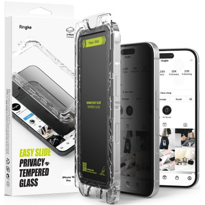 Αντιχαρακτικό Γυαλί Προστασίας Apple iPhone 16 Pro - Ringke Easy Slide Privacy Tempered Glass FullFace Απορρήτου Οθόνης - 2 Τεμάχια - Black (8800274960053)