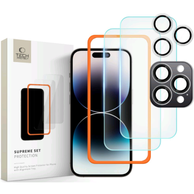 Αντιχαρακτικό Γυαλί Προστασίας Apple iPhone 16 Pro Max - Tech-Protect Supreme Set με 2 x Tempered Glass Οθόνης και 1 x Κάμερας - Clear (5906302310937)