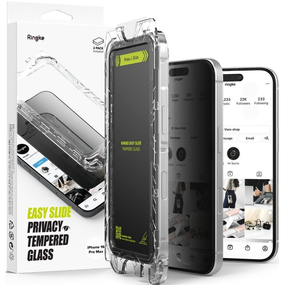 Αντιχαρακτικό Γυαλί Προστασίας Apple iPhone 16 Pro Max - Ringke Easy Slide Privacy Tempered Glass FullFace Απορρήτου Οθόνης - 2 Τεμάχια - Black (8809961789724)