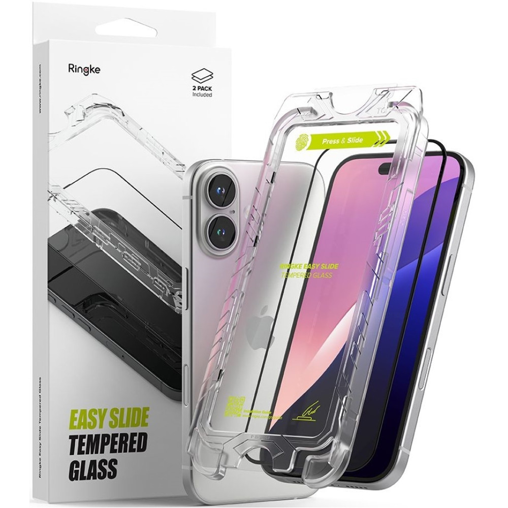 Αντιχαρακτικό Γυαλί Προστασίας Apple iPhone 16 / 15 - Ringke Easy Slide Tempered Glass FullFace Οθόνης - 2 Τεμάχια - Black (8800274960664)