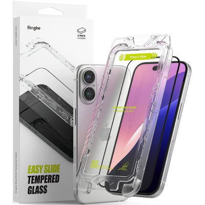 Αντιχαρακτικό Γυαλί Προστασίας Apple iPhone 16 / 15 - Ringke Easy Slide Tempered Glass FullFace Οθόνης - 2 Τεμάχια - Black (8800274960664)