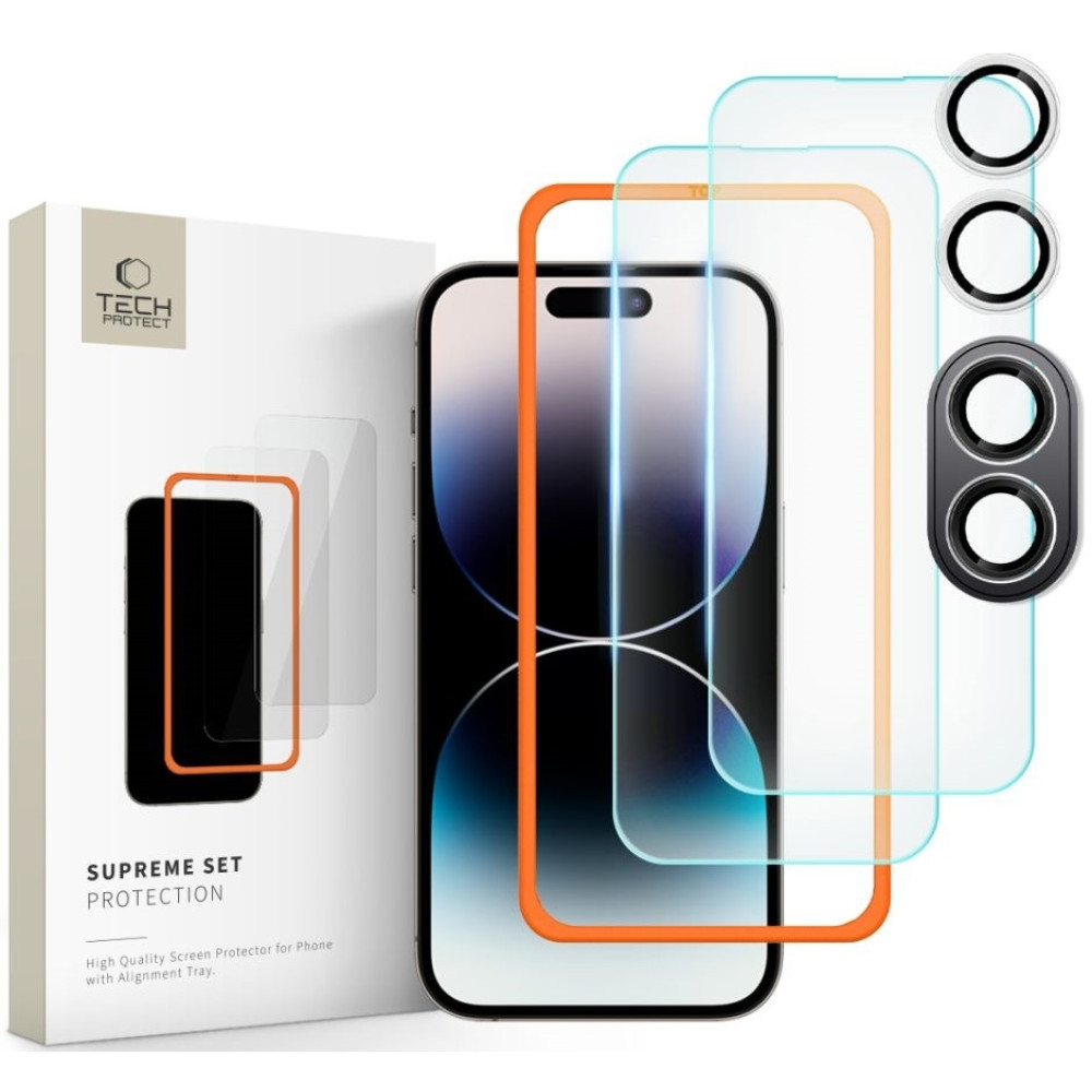 Αντιχαρακτικό Γυαλί Προστασίας Apple iPhone 16 - Tech-Protect Supreme Set με 2 x Tempered Glass Οθόνης και 1 x Κάμερας - Clear (5906302310906)