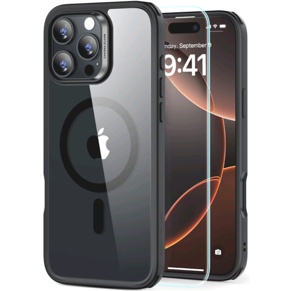 Θήκη & Αντιχαρακτικό Γυαλί Προστασίας Apple iPhone 16 Pro Max - ESR Classic Hybrid HaloLock Σετ Ανθεκτική με MagSafe & Tempered Glass Οθόνης - Clear / Black (4894240243589)
