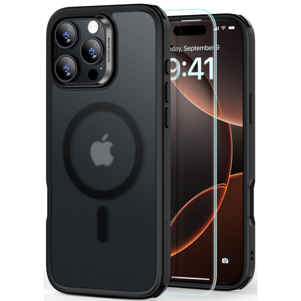 Θήκη & Αντιχαρακτικό Γυαλί Προστασίας Apple iPhone 16 Pro - ESR Classic Hybrid HaloLock Σετ Ανθεκτική με MagSafe & Tempered Glass Οθόνης - Frosted Black (4894240243480)