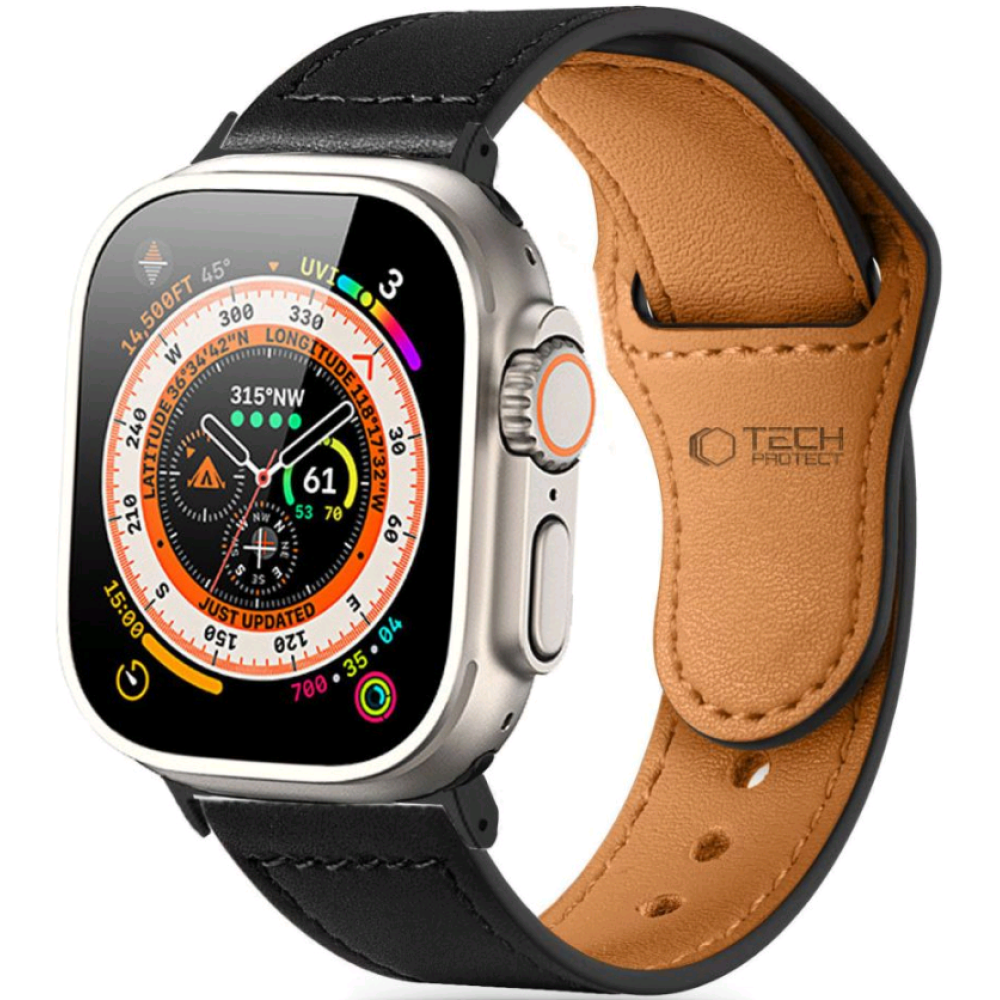 Λουράκι Apple Watch Ultra2/Ultra1/SE/10/9/8/7/6/5/4 (49/46/45/44mm) - Tech-Protect Naturalfit Δερμάτινο - Black (5906302312627)