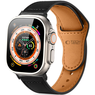 Λουράκι Apple Watch Ultra2/Ultra1/SE/10/9/8/7/6/5/4 (49/46/45/44mm) - Tech-Protect Naturalfit Δερμάτινο - Black (5906302312627)