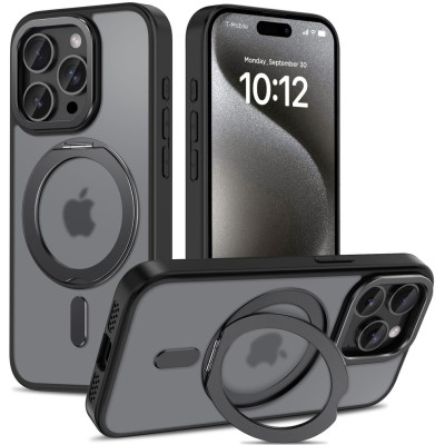 Θήκη Apple iPhone 15 Pro - Tech-Protect MagRing Σκληρή Ημιδιάφανη με MagSafe & KickStand - Matte Black (5906302312542)