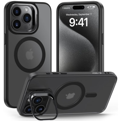 Θήκη Apple iPhone 15 Pro - Tech-Protect MagStand Σκληρή Ημιδιάφανη με MagSafe & KickStand - Matte Black (5906302312528)