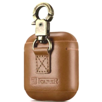 Θήκη Apple AirPods 2nd Gen / 1st Gen - iCarer Vintage Δερμάτινη με Γάντζο - Light Brown (IAP032-GG)
