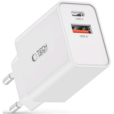 Tech-Protect NC30W - Ταχυφορτιστής Ταξιδιού / Αντάπτορας με 1 x USB-A / 1 x Type-C - 30W - White (9490713935194)