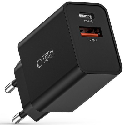 Tech-Protect NC30W - Ταχυφορτιστής Ταξιδιού / Αντάπτορας με 1 x USB-A / 1 x Type-C - 30W - Black (9490713935187)