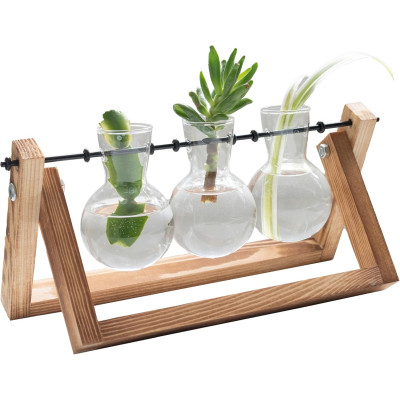 The Source Winning Home & Lifestyle Propagation Vases - Terrarium / Βάση από Ξύλο Πεύκου με 3 x Γυάλινα Βάζα για Υδροπονική Καλλιέργεια (5056327917519)