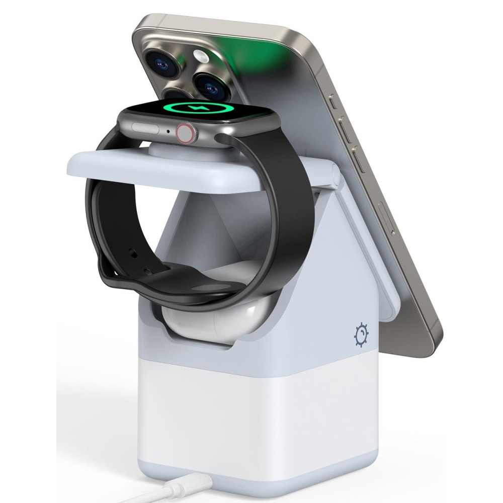 Duzzona W20 4-in-1 Magnetic Wireless Charger - Μαγνητική Βάση Ασύρματης Φόρτισης MagSafe για Apple iPhone / AirPods / Apple Watch με Φωτάκι Νυκτός - 15W - Blue (6934913005125)