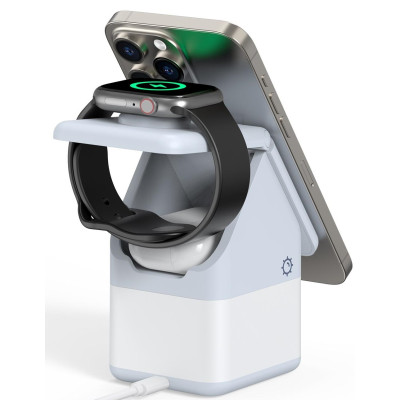 Duzzona W20 4-in-1 Magnetic Wireless Charger - Μαγνητική Βάση Ασύρματης Φόρτισης MagSafe για Apple iPhone / AirPods / Apple Watch με Φωτάκι Νυκτός - 15W - Blue (6934913005125)