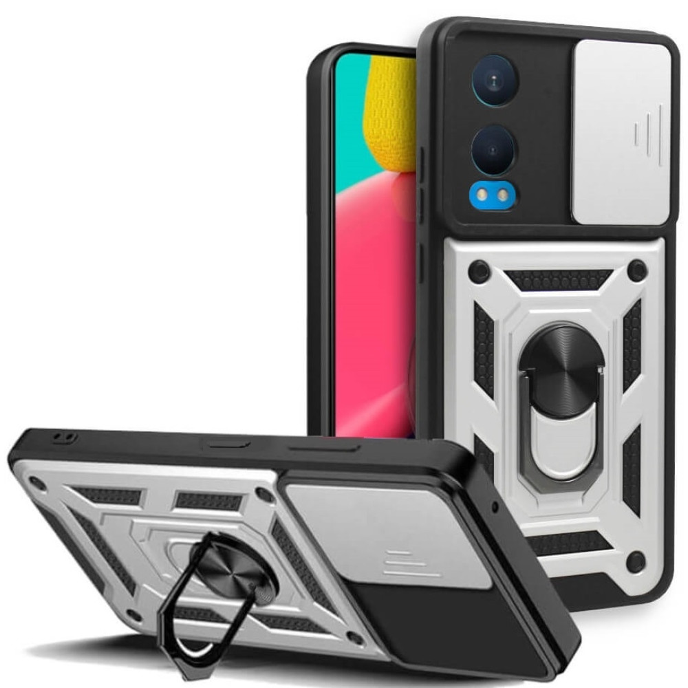 Θήκη OnePlus Nord CE4 Lite - Bodycell Armor Slide Ανθεκτική με Κάλυμμα για την Κάμερα & Μεταλλικό Ring Holder - Silver (5206015078620)