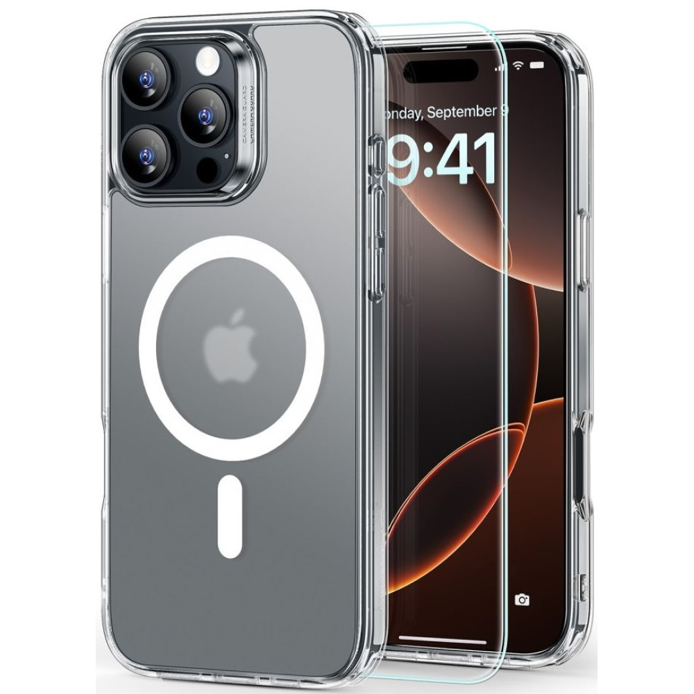 Θήκη & Αντιχαρακτικό Γυαλί Προστασίας Apple iPhone 16 Pro Max - ESR Classic Hybrid HaloLock Σετ Ανθεκτική με MagSafe & Tempered Glass Οθόνης - Frosted Clear (4894240243701)