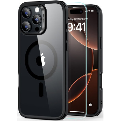 Θήκη & Αντιχαρακτικό Γυαλί Προστασίας Apple iPhone 16 Pro - ESR Classic Hybrid HaloLock Σετ Ανθεκτική με MagSafe & Tempered Glass Οθόνης - Clear / Black (4894240243503)