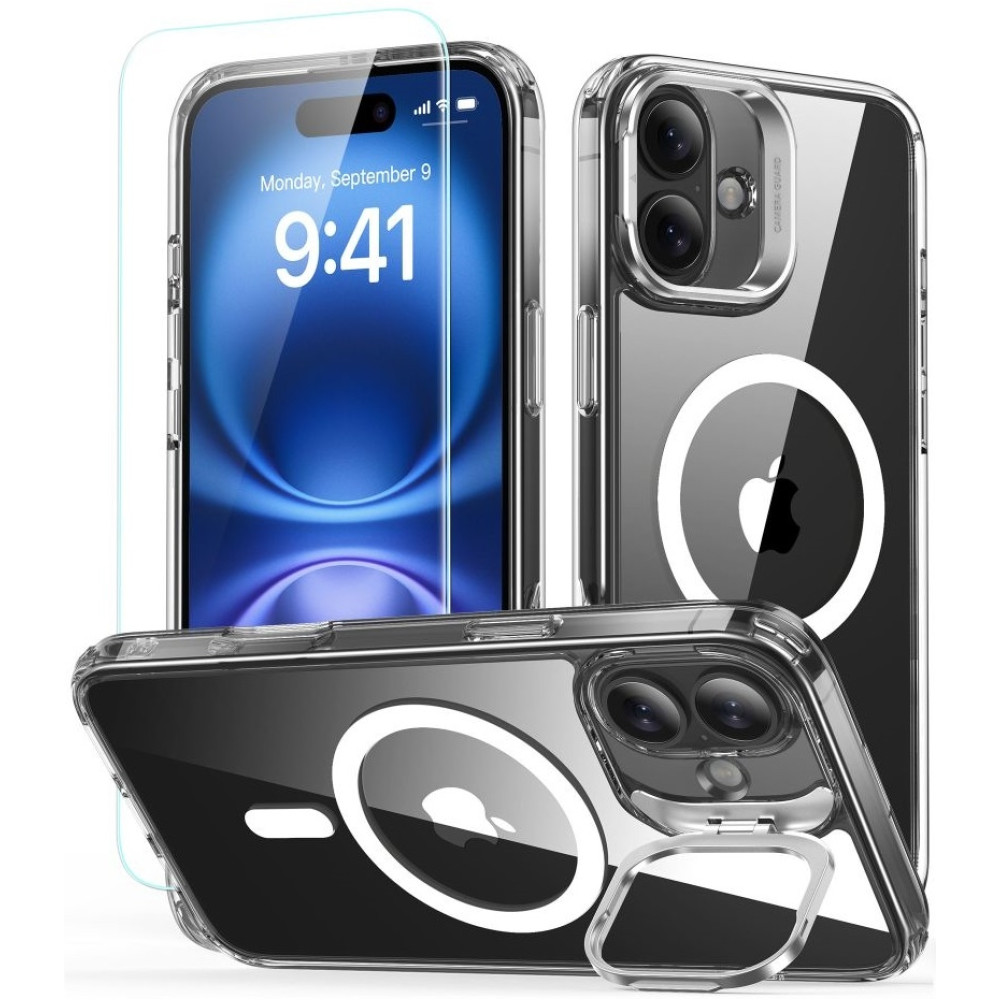 Θήκη & Αντιχαρακτικό Γυαλί Προστασίας Apple iPhone 16 Plus - ESR Classic Hybrid HaloLock with Stash Stand Σετ Ανθεκτική MagSafe & Tempered Glass Οθόνης με KickStand - Clear (4894240243664)