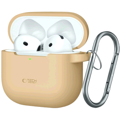 Θήκη Apple AirPods 4th Gen - Tech-Protect Silicone Hook Σιλικόνης - Caffe Latte (5906302370078)