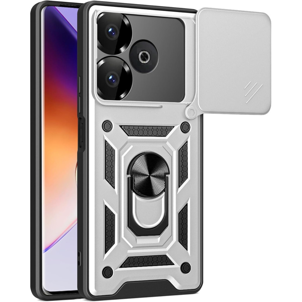 Θήκη Xiaomi Redmi 13 4G / Poco M6 4G / Poco M6 Plus 5G - Bodycell Armor Slide Ανθεκτική με Κάλυμμα για την Κάμερα & Μεταλλικό Ring Holder - Silver (5206015079047)