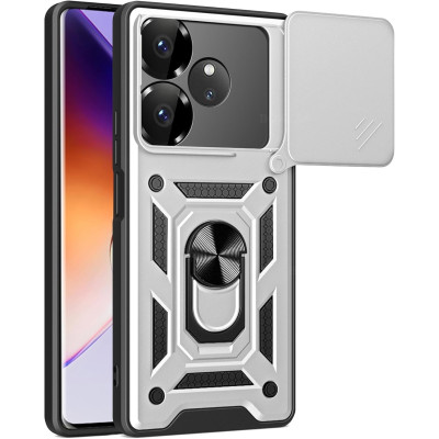 Θήκη Realme GT 6 / GT 6T - Bodycell Armor Slide Ανθεκτική με Κάλυμμα για την Κάμερα & Μεταλλικό Ring Holder - Silver (5206015078835)