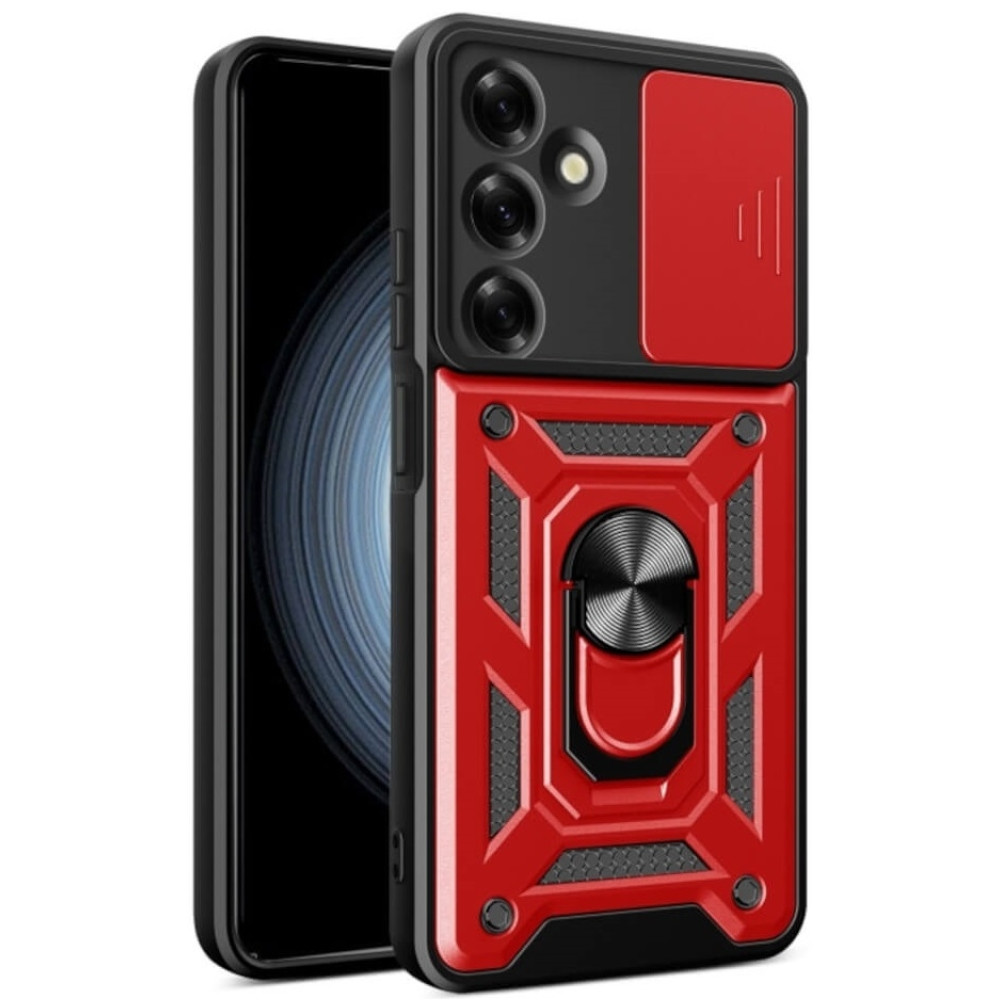 Θήκη Samsung Galaxy S24 FE - Bodycell Armor Slide Ανθεκτική με Κάλυμμα για την Κάμερα & Μεταλλικό Ring Holder - Red (5206015079009)