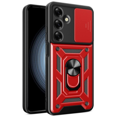 Θήκη Samsung Galaxy S24 FE - Bodycell Armor Slide Ανθεκτική με Κάλυμμα για την Κάμερα & Μεταλλικό Ring Holder - Red (5206015079009)