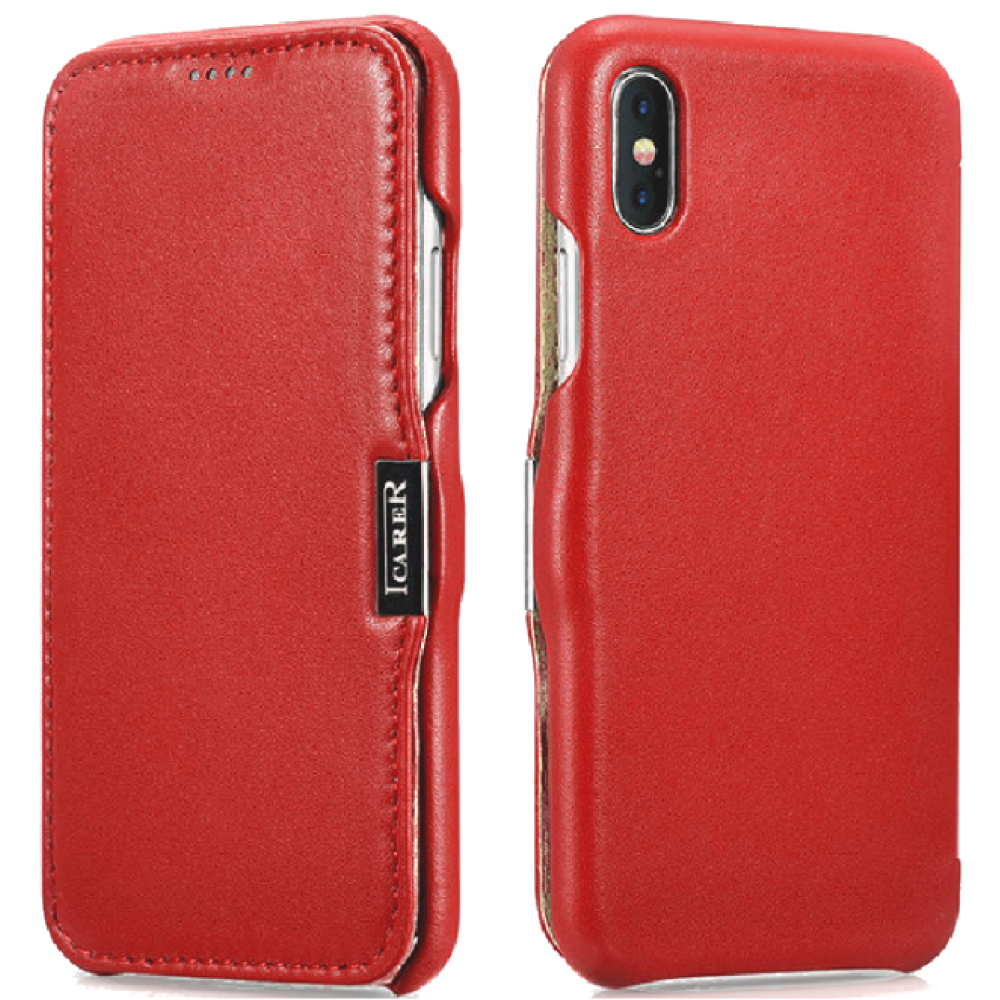 Θήκη Apple iPhone X / XS - iCarer Luxury Series Side-Open Δερμάτινη - Red (RI802-RD)
