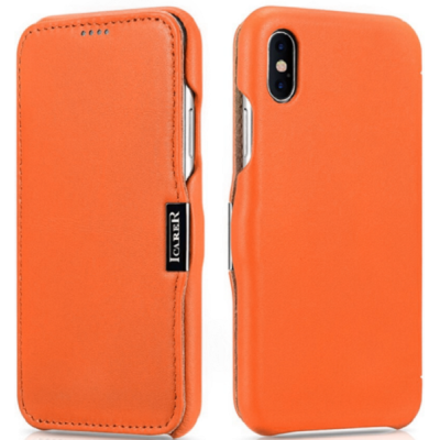Θήκη Apple iPhone X / XS - iCarer Luxury Series Side-Open Δερμάτινη - Orange (RI802-OG)