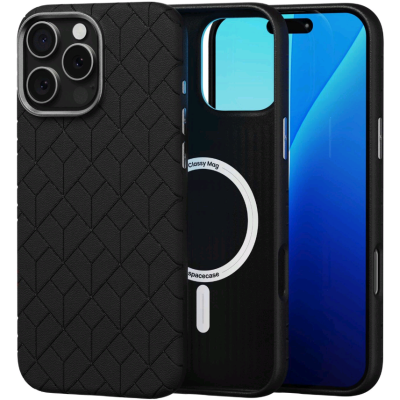 Θήκη iPhone 16 Pro Max Spacecase Classy Mag Σκληρή από Οικολογικό Δέρμα με MagSafe - Black (5905719112127)