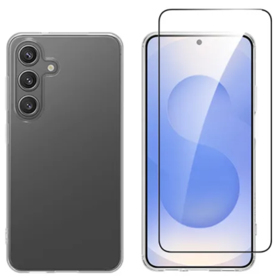 Θήκη & Tempered Glass Samsung Galaxy S25 Vivid Set Gelly Case Σετ Διάφανη Σιλικόνης & FullFace Αντιχαρακτικό Γυαλί Προστασίας Οθόνης - Transparent / Black (VIGELLY435GLASSBK)