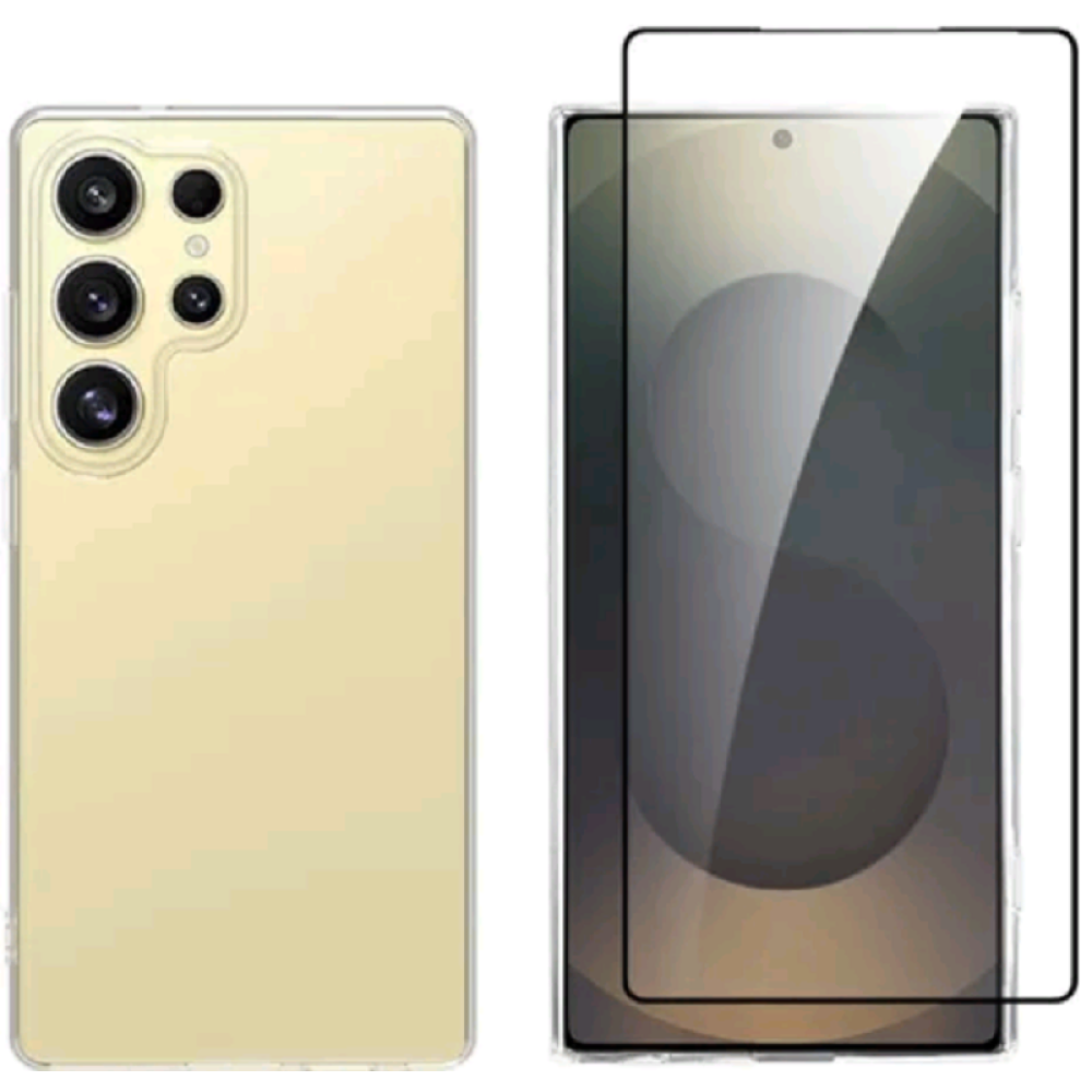 Θήκη & Tempered Glass Samsung Galaxy S25 Ultra Vivid Set Gelly Case Σετ Διάφανη Σιλικόνης & FullFace Αντιχαρακτικό Γυαλί Προστασίας Οθόνης - Transparent / Black (VIGELLY437GLASSBK)