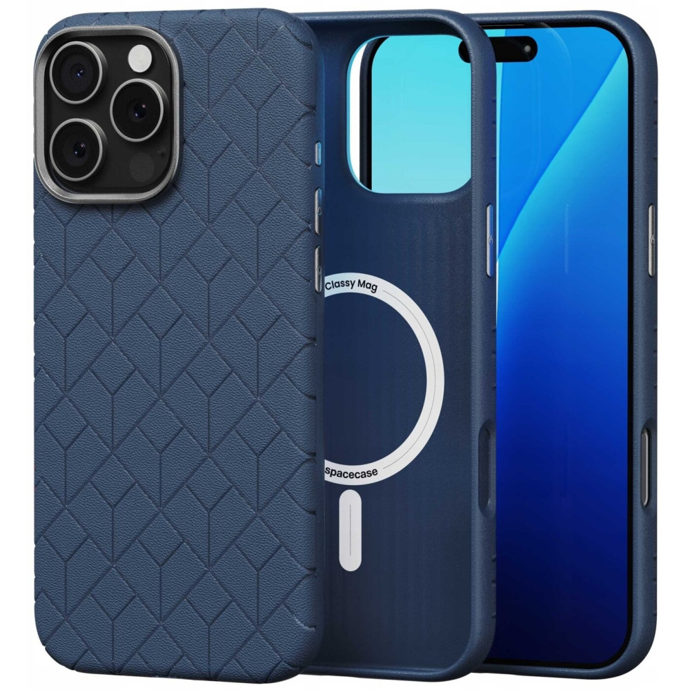 Θήκη iPhone 16 Pro Max Spacecase Classy Mag Σκληρή από Οικολογικό Δέρμα με MagSafe - Dark Blue (5905719112134)