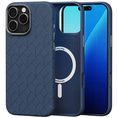 Θήκη iPhone 16 Pro Max Spacecase Classy Mag Σκληρή από Οικολογικό Δέρμα με MagSafe - Dark Blue (5905719112134)