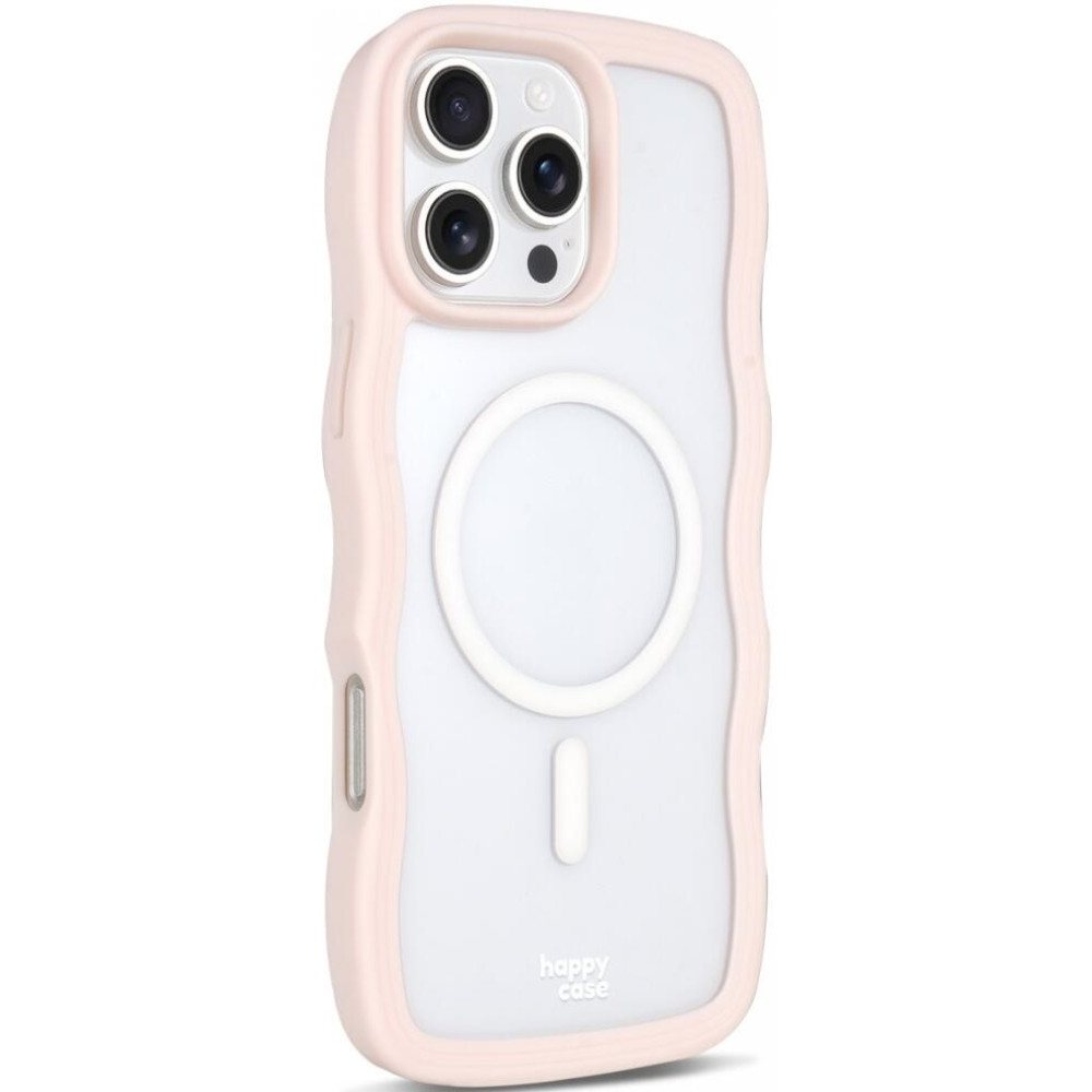 Θήκη iPhone 16 Pro Max HappyCase Wavy Διάφανη Σκληρή με MagSafe & TPU Bumper - Pink (8719246462139)