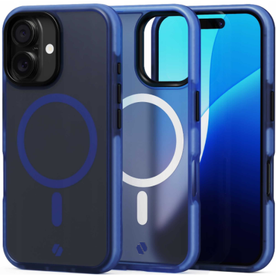 Θήκη iPhone 16 Spacecase Hybrid Fusion Mag Ημιδιάφανη Σκληρή με MagSafe - Dark Blue (5905719112394)