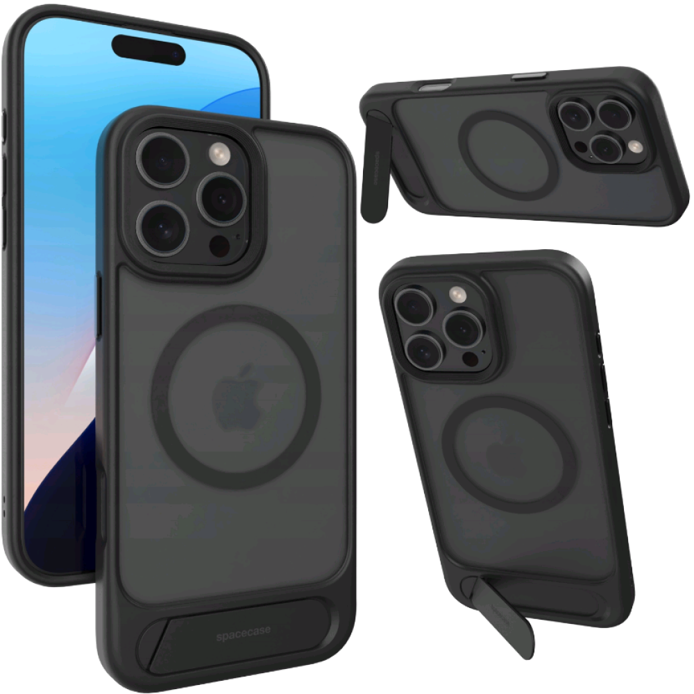 Θήκη iPhone 16 Pro Max Spacecase Stand Pro Mag Σκληρή με MagSafe & KickStand - Black (5905719112363)