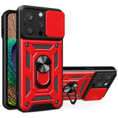 Θήκη iPhone 16 Pro Bodycell Armor Slide Ανθεκτική με Κάλυμμα για την Κάμερα & Μεταλλικό Ring Holder - Red (5206015079078)