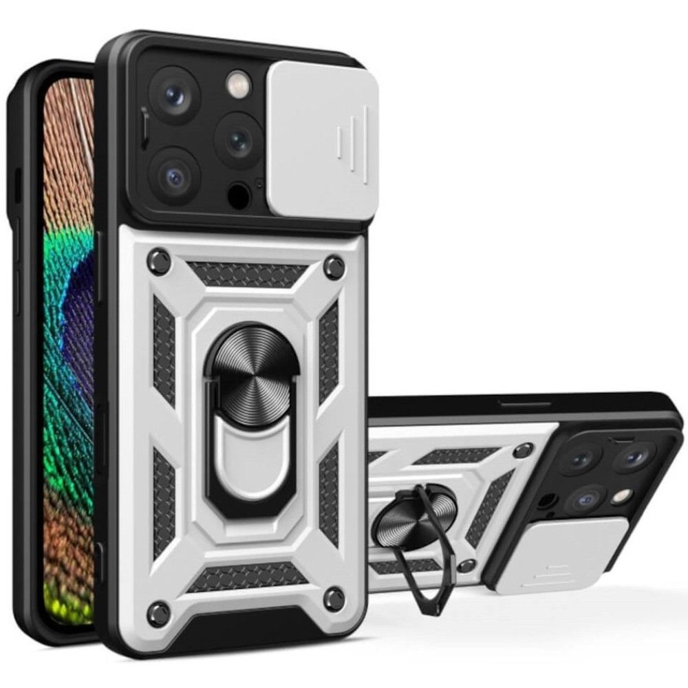 Θήκη iPhone 16 Pro Max Bodycell Armor Slide Ανθεκτική με Κάλυμμα για την Κάμερα & Μεταλλικό Ring Holder - Silver (5206015080098)
