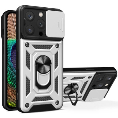 Θήκη iPhone 16 Pro Max Bodycell Armor Slide Ανθεκτική με Κάλυμμα για την Κάμερα & Μεταλλικό Ring Holder - Silver (5206015080098)