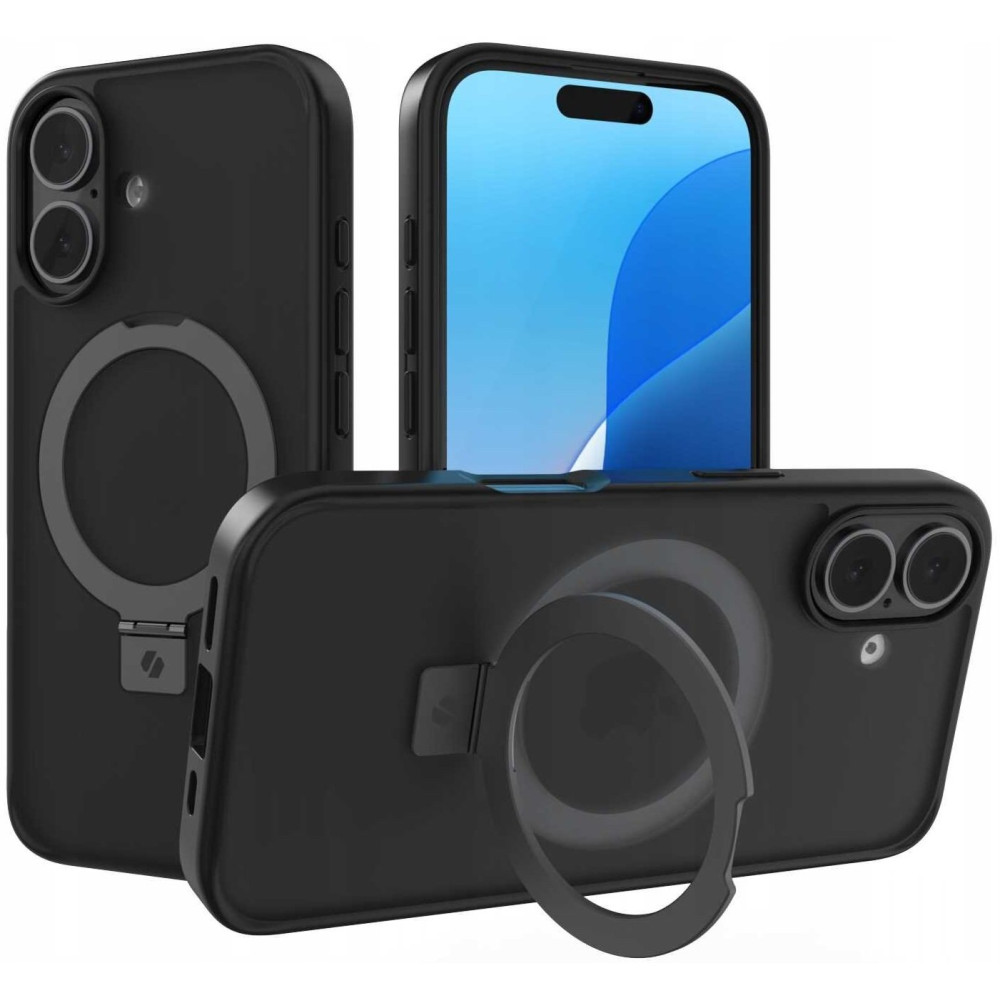 Θήκη iPhone 16 Spacecase Ring Pro Mag Σκληρή με MagSafe & KickStand - Black (5905719112189)